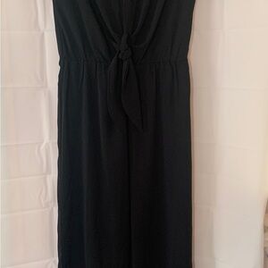 Breathe Women's Med one-piece jumpsuit romper wide leg black tie front comfort